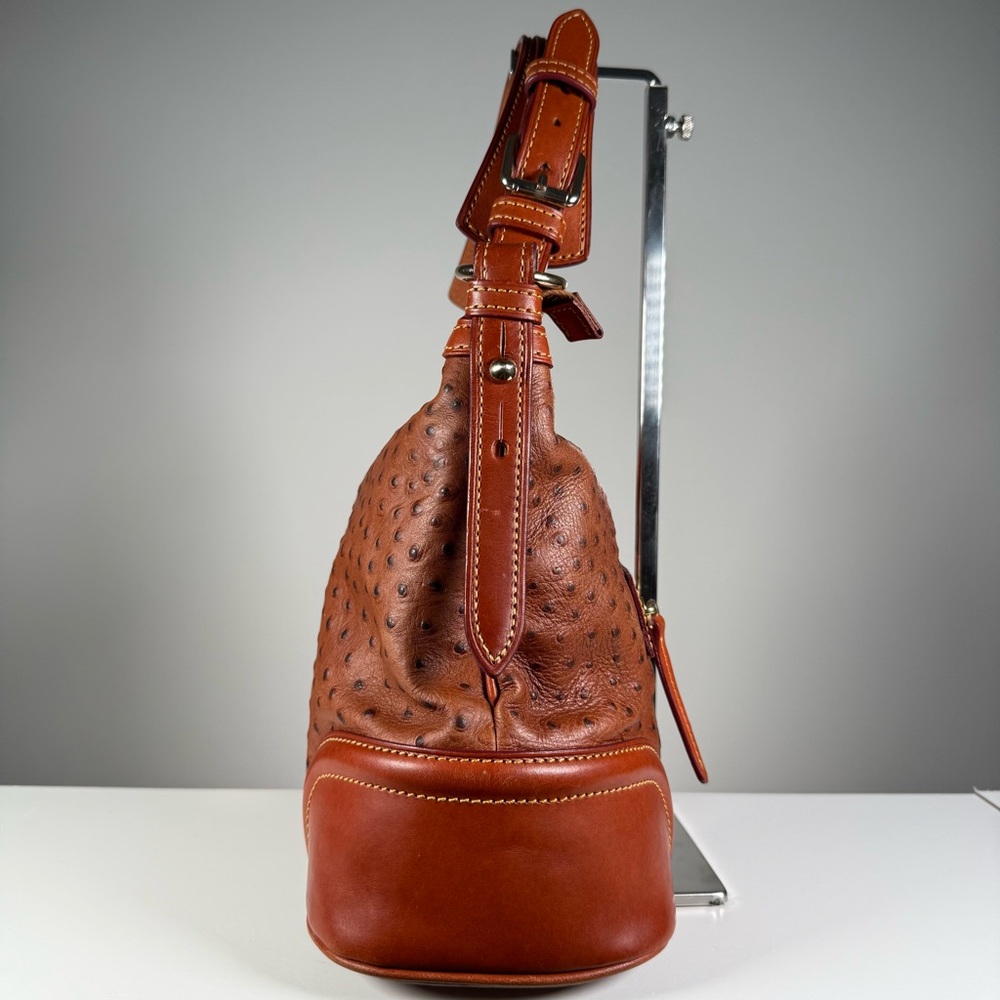 Dooney & Bourke Women's Saddle Brown Ostrich-Texture Leather Hobo Bag - Picture 2 of 10